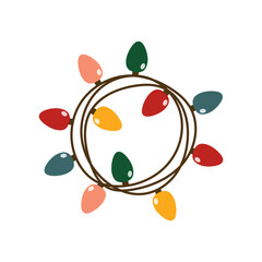 Christmas garland, twisted, multicolored. Christmas lights. Christmas bulbs in vector. Multicolored garland. Christmas bulbs in vector.