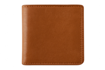Brown leather bifold wallet on transparent background