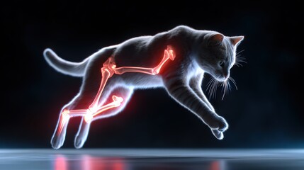 Jumping Cat with Visible Skeletal System in Motion