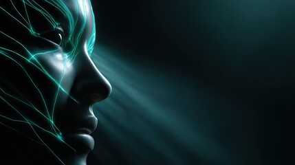 Human Face with Glowing Digital Neural Network