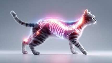 Cat Skeleton and Joints Highlighted in Medical Illustration