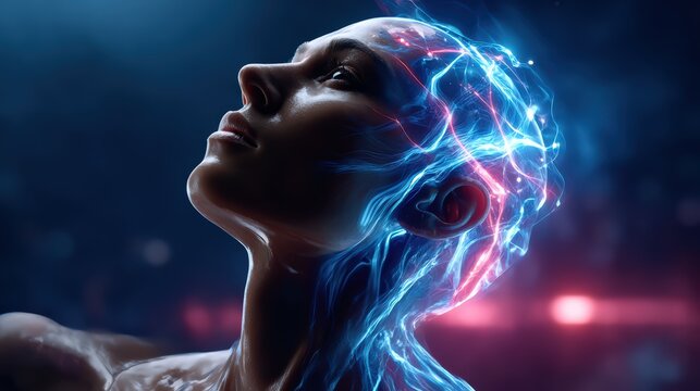 Digital Visualization of Brain Activity in Female Profile