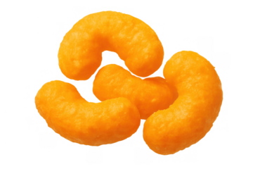 Orange crunchy cheese puffs snack food pile on transparent background for advertising or design elements