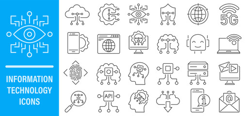 information technology line icon set