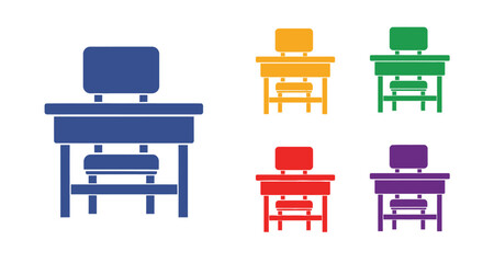 Colorful classroom furniture desks and chairs in a flat vector design