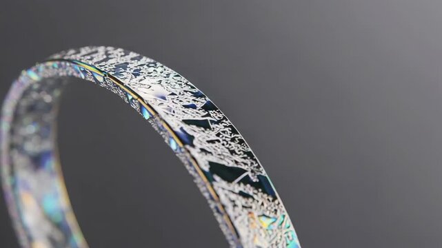 Abstract iridescent bangle against grey backdrop