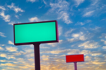 colorful blank billboard among clouds. selective focus