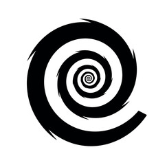 Naklejka premium Black and white abstract illustration of a hypnotic spiral with jagged, thorny edges creating an optical illusion of depth and movement on a clean white background