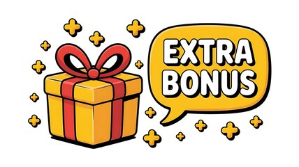 A vibrant extra bonus gift box with a red ribbon isolated on white background, offering a special reward or incentive