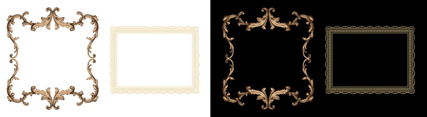 PNG image of Collection of ornate frames in gold and beige tones perfect for adding a touch of vintage elegance to photos artwork or design projects on transparent background
