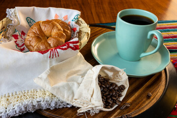 Mexican breakfast with pan dulce, conchas, and coffee