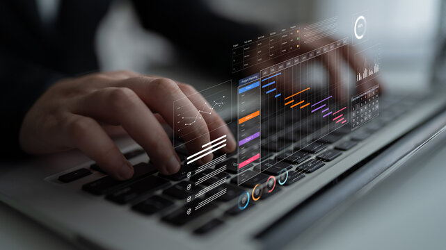 A project management dashboard for business. The interface features a Gantt chart to visualize the project timeline, task scheduling, and overall progress for efficient workflow. Fermion