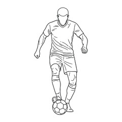 Front View Soccer Player Dribbling Ball Outline Line Art Vector