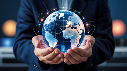 Businessman Holding Digital Globe for Global Connectivity