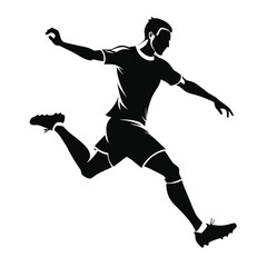 Soccer Player Action Graphic Kicking or Running in High-Contrast Black and White on a Transparent Background