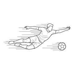 Soccer Goalkeeper Diving Save Line Art Vector - Outline Football Action transparent background