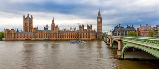 Panorama of Big Ben and House of Parliament at River in London