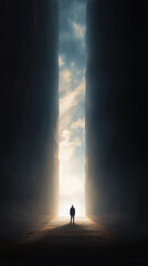 Businessman Breaking Through Wall to Bright Future Success Breakthrough Concept