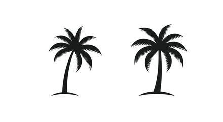 Two silhouetted palm trees against a plain white background simple tropical design
