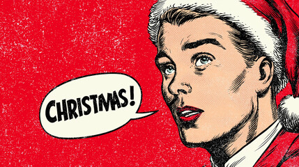 man person new year christmas pop art comic style business holiday concept