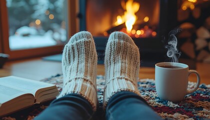 Woman relaxing at home in winter season with soft lighting high resolution photo