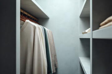 conveyor belt produces modular wardrobes with automated clothing selection in pristine setting