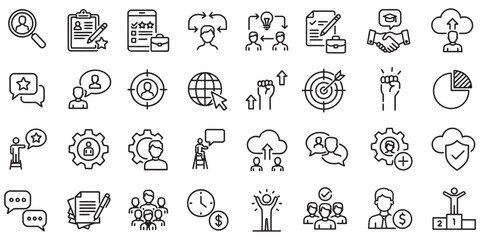 Set of human resources and business development line icons for professional use