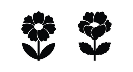 Simple black and white illustration of two flowers with detailed petals