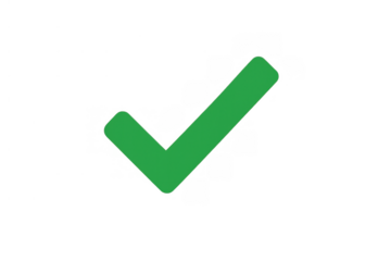 Green check mark icon representing positive feedback, agreement, completed actions, approval, and verification. Transparent background