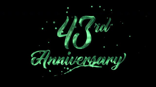 43rd anniversary text animation in green metallic effect. suitable for celebrating special occasions, invitations, anniversary cards and social media. Includes alpha channel for any background.