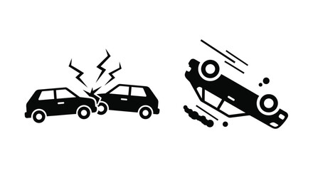 Naklejka premium Black and white illustration depicting a car crash and vehicle rollover