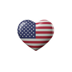 A classic 3D heart icon featuring the flag of the United States of America (Stars and Stripes). It conveys American pride, patriotism, freedom, and national identity.
