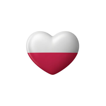A clean, white and red, two-toned heart shape, digitally rendered in 3D, symbolizing the Polish flag. Conveys national identity, pride, and European heritage.
