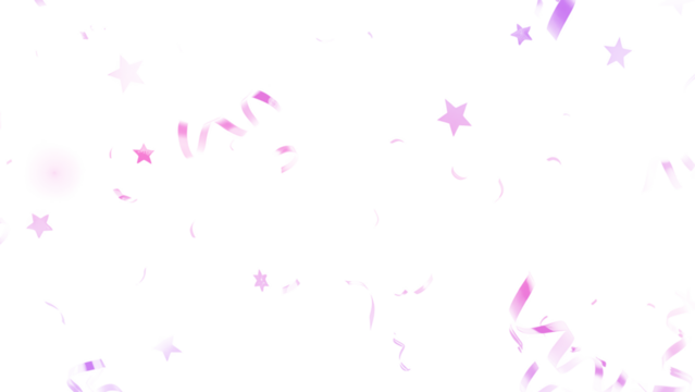 Sparkling abstract purple and pink star shapes floating and shimmering on a dark background isolated on transparent background
