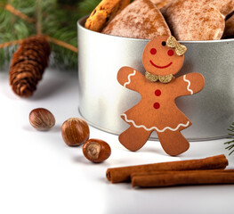 christmas gingerbread cookies and christmas tree