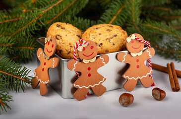 christmas gingerbread cookies and christmas tree