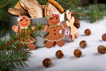 christmas gingerbread cookies and christmas tree