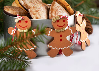 christmas gingerbread cookies and christmas tree