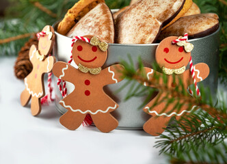christmas gingerbread cookies and christmas tree