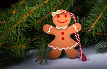 christmas gingerbread cookies and christmas tree