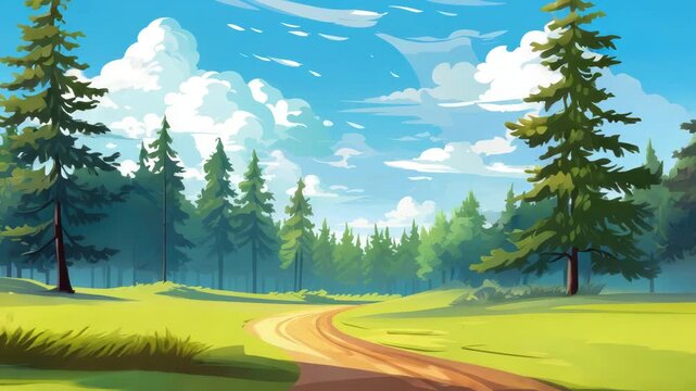 little path in park in summer beautiful green nature landscape illustrated animation