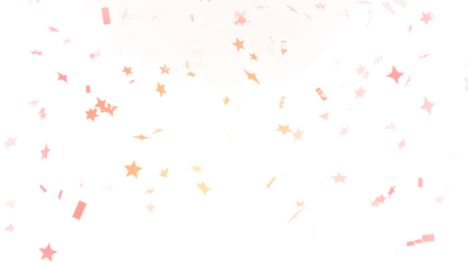 Scattered colorful star shaped confetti and small abstract shapes isolated on transparent background for festive celebrations and party decorations