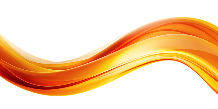 Flowing abstract orange and yellow waves with light effects on a dark background, cutout, PNG isolated on white or transparent background