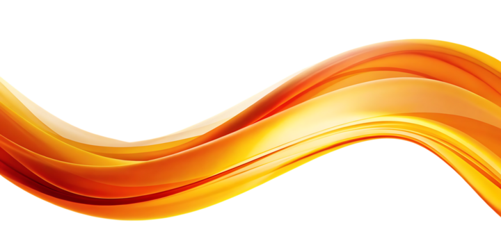 Flowing abstract orange and yellow waves with light effects on a dark background, cutout, PNG isolated on white or transparent background