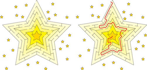 Star maze for kids with a solution