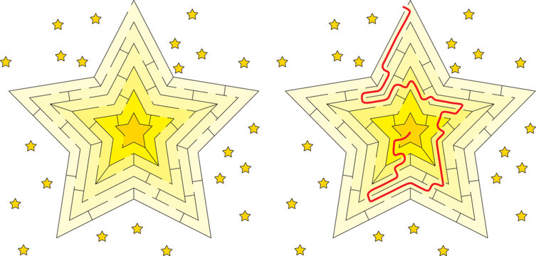 Star maze for kids with a solution