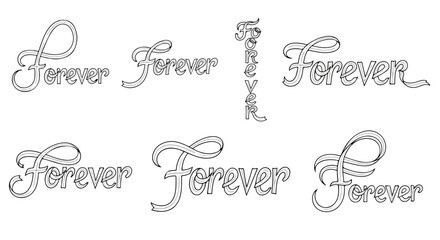 Elegant script word forever in multiple styles