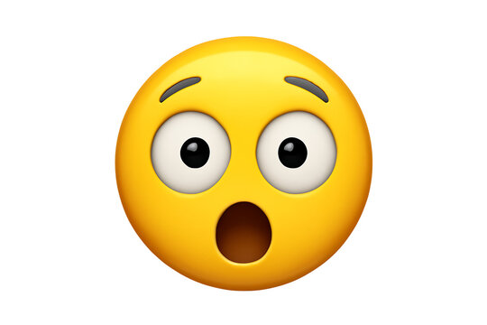 Yellow emoji face with wide eyes and open mouth expressing surprise or shock, cutout, PNG isolated on white or transparent background - Powered by Adobe