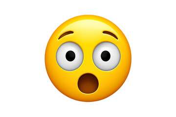 Yellow Emoji Face with Wide Eyes and Open Mouth Showing Surprise and Shock 1, cutout, PNG isolated on white or transparent background