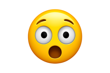 Yellow Emoji Face with Wide Eyes and Open Mouth Showing Surprise and Shock 1, cutout, PNG isolated on white or transparent background